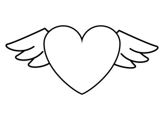 Heart with wings in black and white