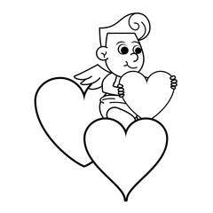 Cupid with hearts in black and white