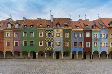 Poznan colorful building in the old city center, Poland