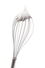 Whipped Cream with a Whisk on a White Background