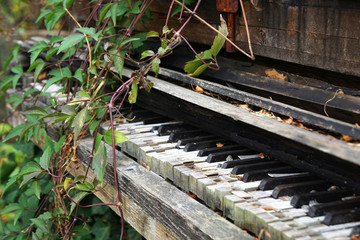 Sehr altes Klavier, Tastatur mit Pflanzenranken  