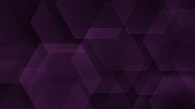 Abstract background of hexagons and halftone dots in dark purple colors