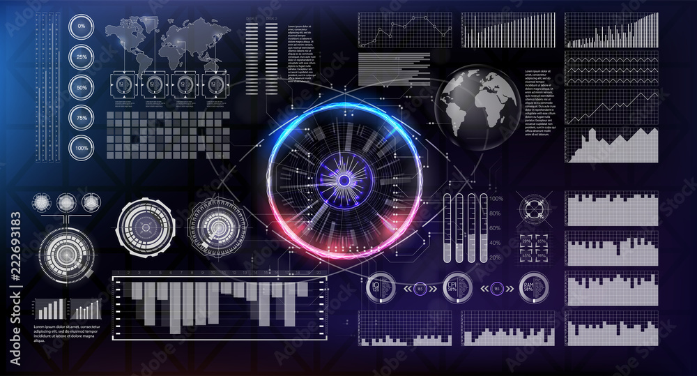 Poster head-up display elements for the web and app. virtual technology background. futuristic user interfa