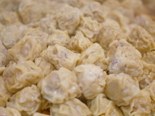 Close up and selective focus of steamed chinese dumpling (Shu Mai) (Kha Nom Jib)