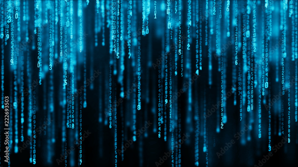 Fototapete Data technology background. Big data visualization. Flow of data. Information code. Background in a matrix style. 4k rendering.