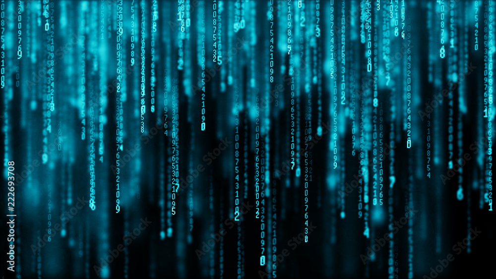 Fototapete Data technology background. Big data visualization. Flow of data. Information code. Background in a matrix style. 4k rendering.