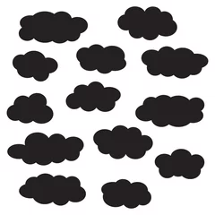 Behangcirkel Cloud icon set, black isolated on white background, vector illustration. © darsi