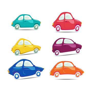 Set of funny and different colored vector cars