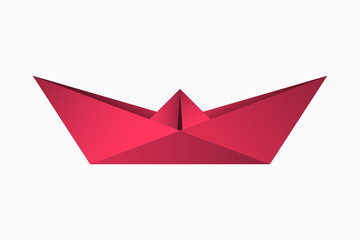 Origami paper boat. Geometric shape of folded paper. Template for logo with ship in origami style. Vector illustration.