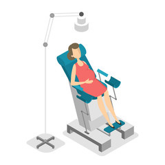 Pregnant woman sitting in gynecology chair and waiting