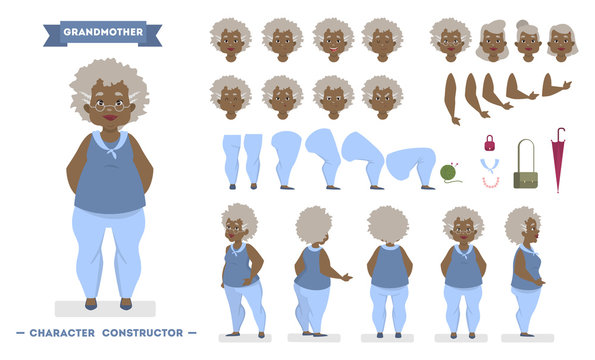 Old african american woman character set for animation