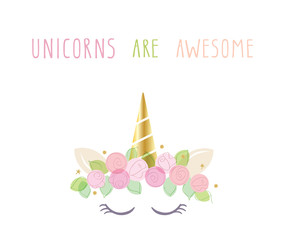 Unicorn cute catroon character. For birthday, baby shower, clothes and posters design. Vector