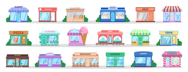 Store building set. Collection of city objects.