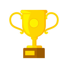Golden trophy cup with a square base