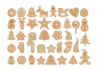 Set of cute decorated christmas cookies or gingerbread
