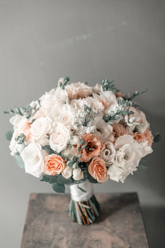 Beautiful Spring Wedding Bouquet. Flower Arrangement With White Flowers.