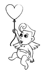 Cupid with heart shaped balloon sketch