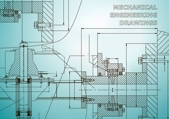 Mechanical engineering. Technical illustration. Backgrounds of engineering subjects. Technical design. Instrument making. Light blue