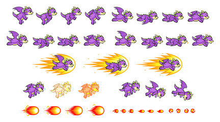 Naklejka premium Purple Dragon Game Sprites