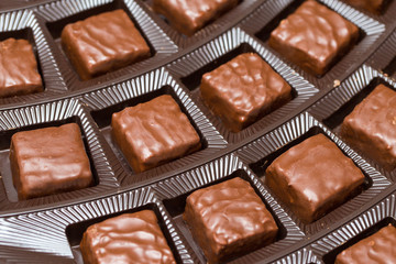 Chocolate cake candy bar closeup