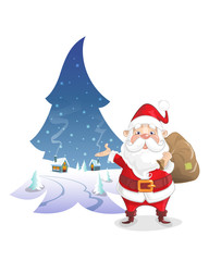 Christmas illustration - Winter landscape in form of pine with cute Santa Claus