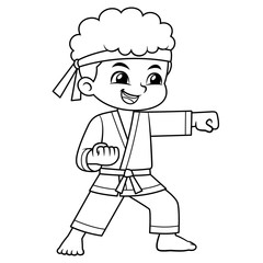 Karate Boy Performing Fist Technique BW