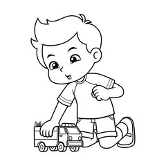 Boy Playing With His Truck Toy BW