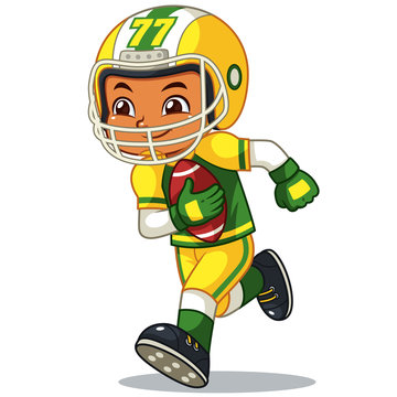 American Football Player Boy Running With Holding Ball