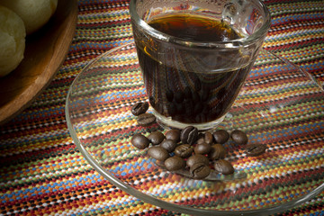 Breakfast with cheese bread and coffee.
