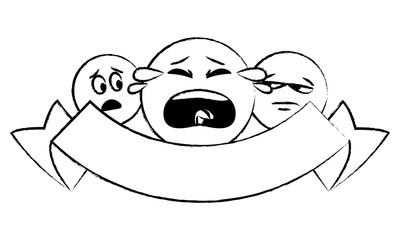 Chat emoticons with ribbon banner sketch
