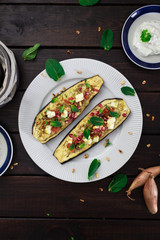 Baked Aubergines with Pomegranate, Mint and Pine Nuts