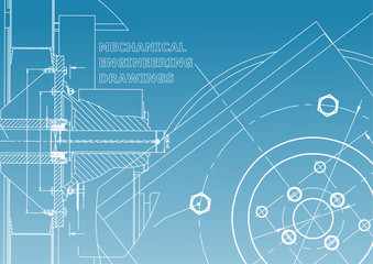 Technical illustration. Mechanical engineering. Background. Blue and white