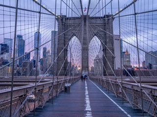 Views from the historic Brooklyn Bridge in New York City, USA.