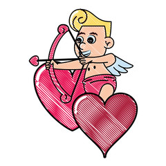 Cupid on hearts with arch scribble
