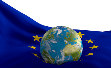 flag of Europe and planet earth 3d-illustration. elements of this image furnished by NASA