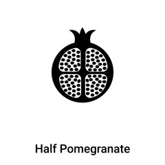 Half Pomegranate icon vector isolated on white background, logo concept of Half Pomegranate sign on transparent background, black filled symbol