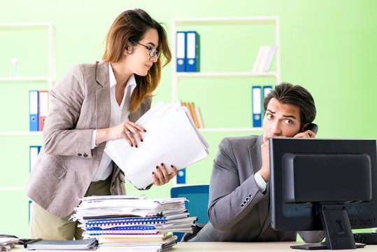 Man employee suffering from excessive work 
