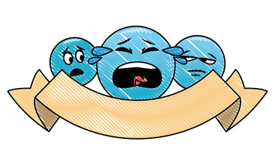 Chat emoticons with ribbon banner scribble