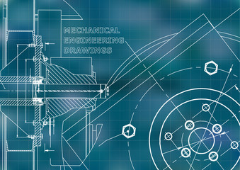 Technical illustration. Mechanical engineering. Background. Blue background. Grid
