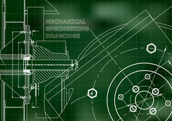 Technical illustration. Mechanical engineering. Background. Green background. Grid