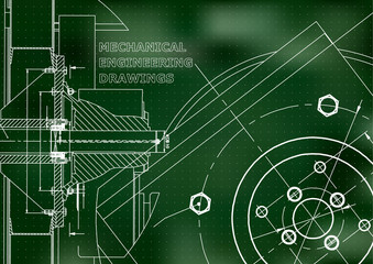 Technical illustration. Mechanical engineering. Background. Green background. Points
