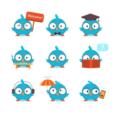 Bird Cartoon Icons Set