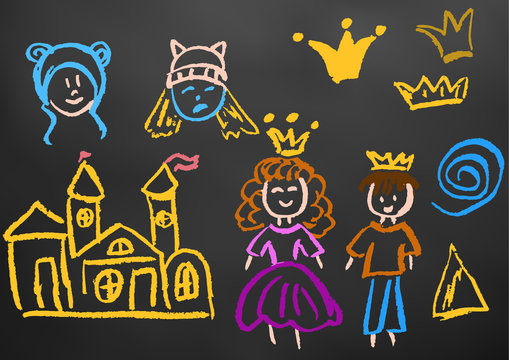 Sweet children's creativity. Sweet children's creativity. Spiral, triangle, faces, crown, prince, princess, castle,