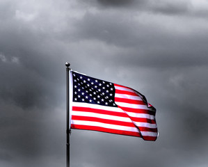 American Flag Flying in Stormy Weather