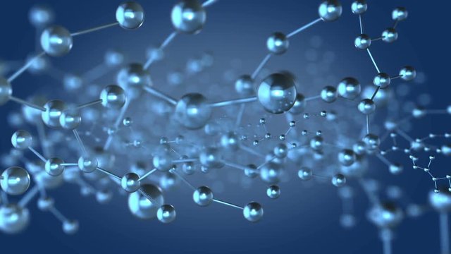 Molecules background animation graphic 3D render blue color.