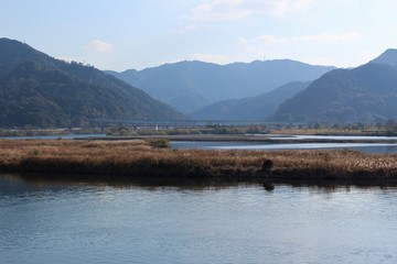 Winter landscape of the Kuma River in Japan
