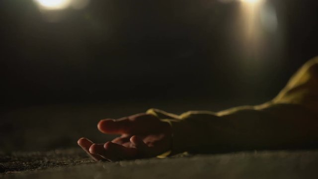 Maniac driving away from place of murder, dead female victim lying on road