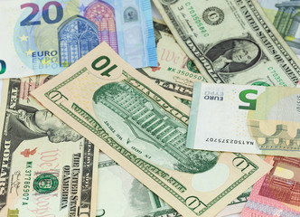 Fototapeta na wymiar Dollar and euro banknotes background,Business Finance concept.