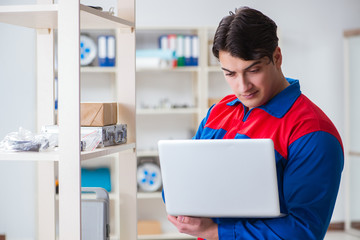 Man working in the postal warehouse