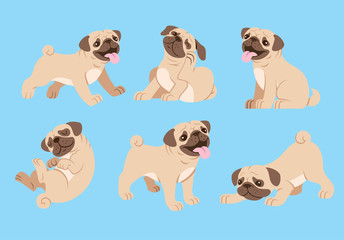 pug dog cartoon set
